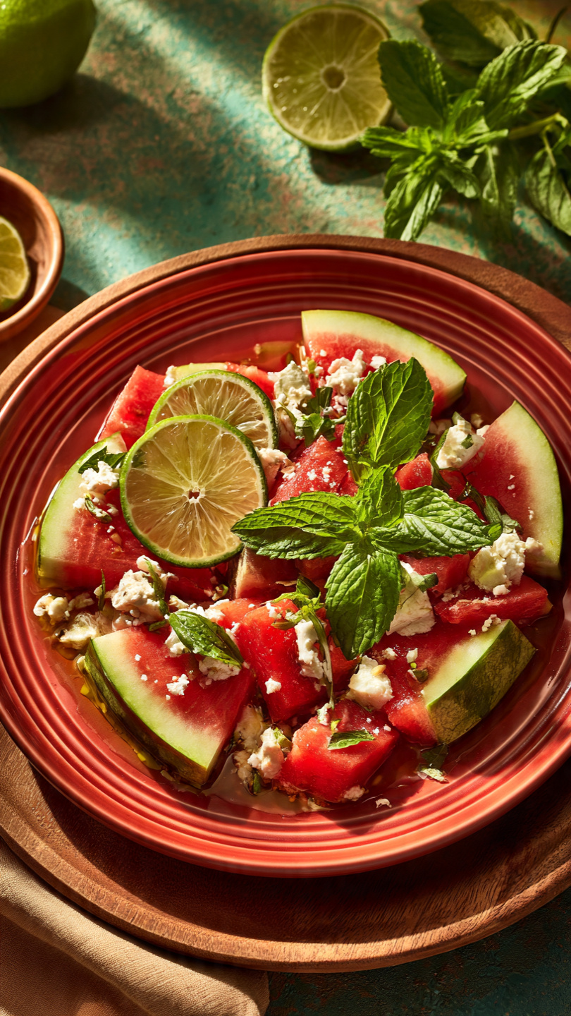 Watermelon Feta Salad with Honey Lime Dressing