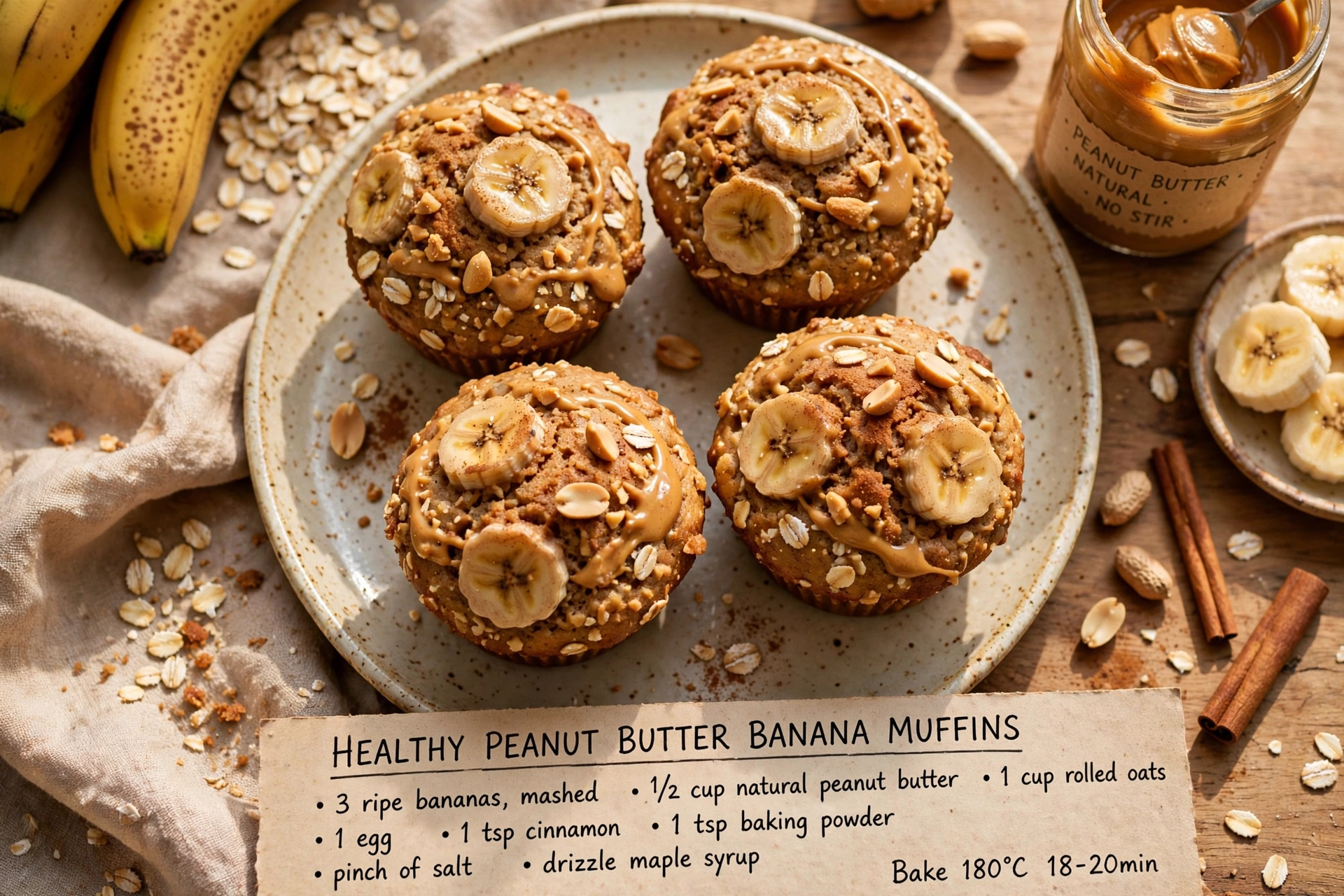 Healthy Peanut Butter Banana Muffins