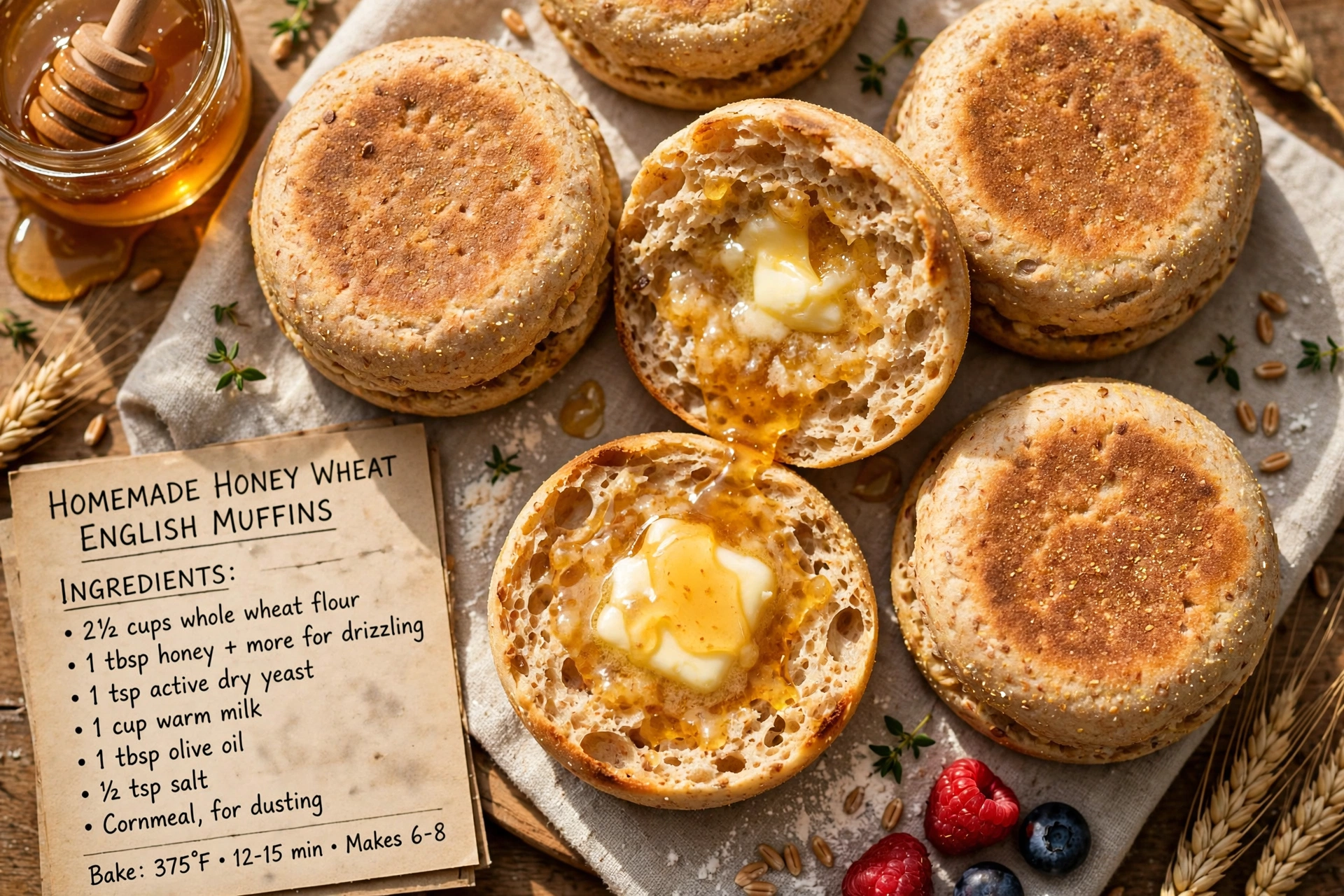 Homemade Honey Wheat English Muffins