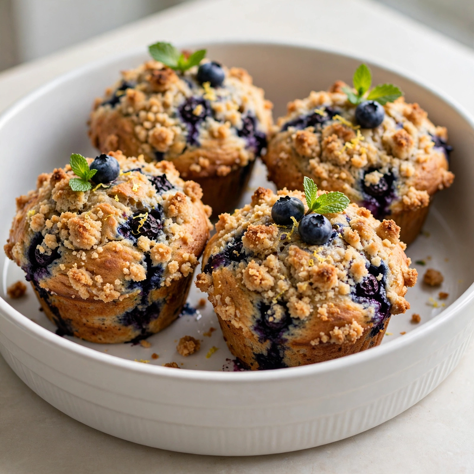 Sourdough Blueberry Muffins with Crumb Topping